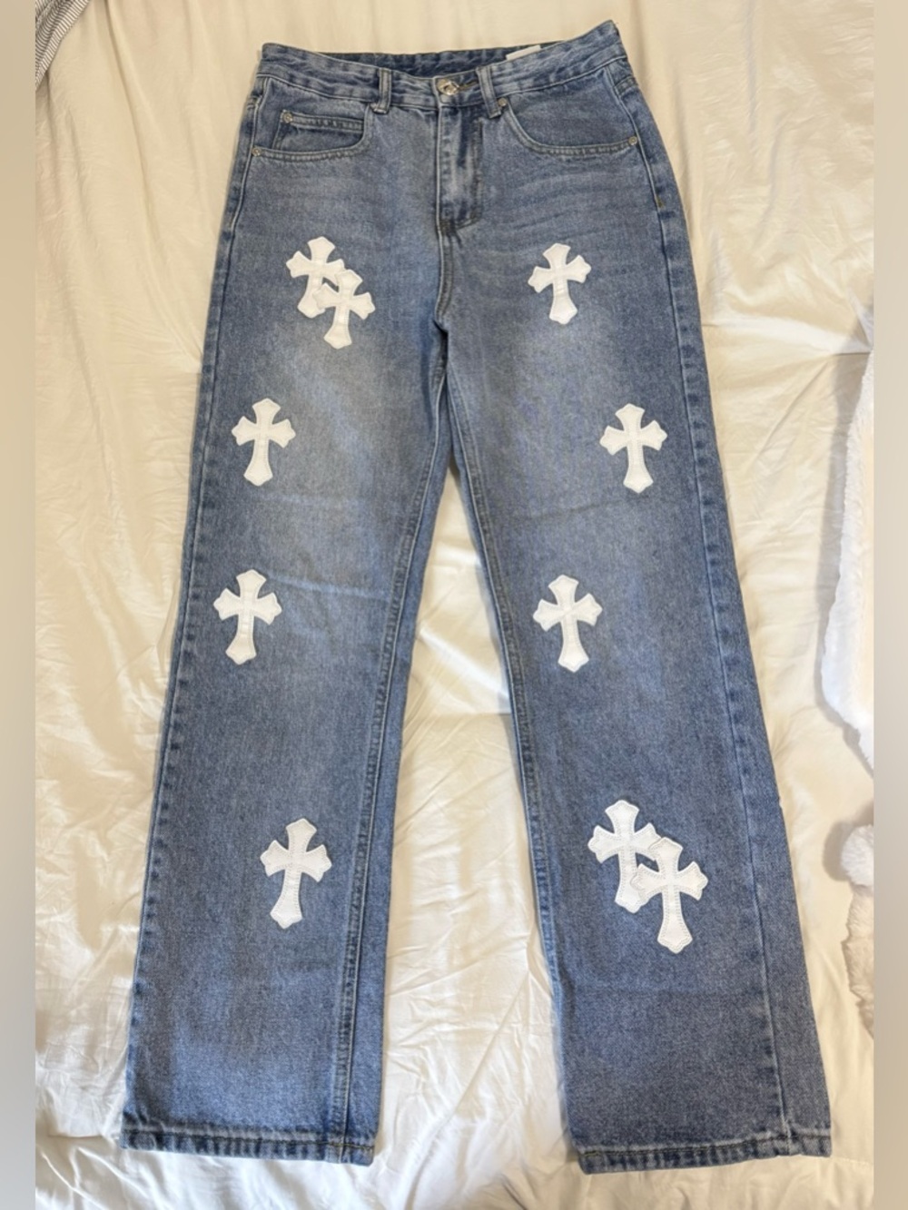 Replica Chrome Hearts white cross patch jeans